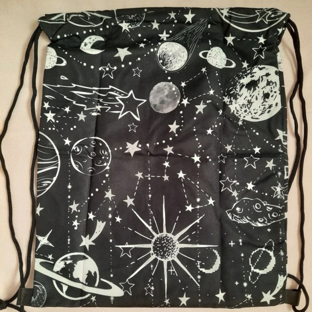 New Celestial Handmade Black White Drawstring Backpack Cinch Bag Water Resistant - Picture 9 of 12